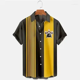 Heren casual shirts shirt bowlingbal 3D bedrukte revers damesmode lange mouwen knop streetwear oversized unisex kleding