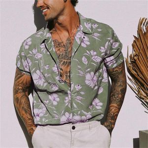 Camisas casuales para hombres Camisa Camp Collar Gráfico Aloha Floral Turndown Amarillo Verde claro Azul Púrpura Caqui Estampado Al aire libre