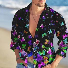 Camicie casual da uomo Camicia Moda hawaiana per uomo Top con stampa oversize a maniche lunghe con stampa farfalla colorata 3D