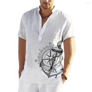 Casual overhemden voor heren Shirt voor heren Henley Korte mouw Tops 3d anker Grafische kleding Modeontwerperkleding Streetwear Heren Hawaïaans