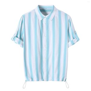 Camisas informales para hombre, camisa a rayas para primavera y otoño, cuello vuelto de un solo pecho, manga de playa de tres cuartos, puño plegable para hombre