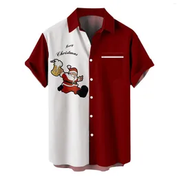 Heren Casual Shirts Shirt Voor Heren Kerstmis 2023 Navidad Gift Kerstman Afdrukken Revers Korte Mouw Button Down Mode Blouse top