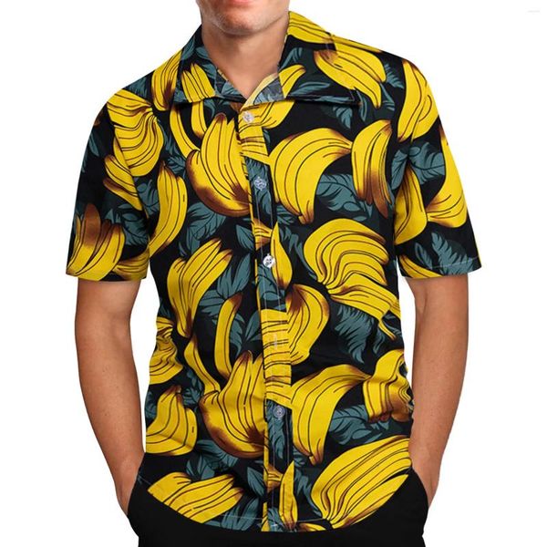 Camisas casuales para hombres Camisa para hombre Hawaiian Banana Fruit 3D Impreso Playa Manga corta Marca Ropa importada Talla grande Streetwear Vacaciones