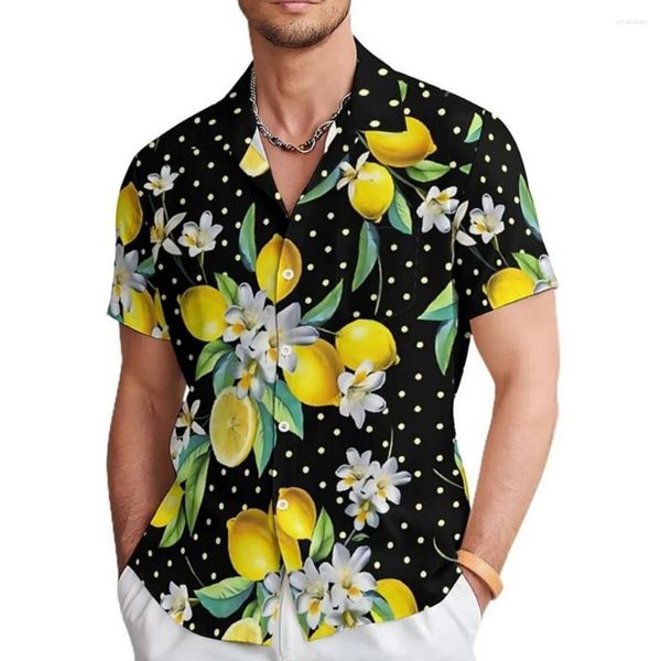 Camisas casuales para hombres Camisa Fruta Limón Patrón Diseño Ropa Moda Manga corta Tops de gran tamaño Playa Calle Po y blusas