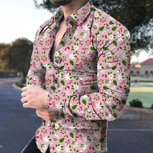 Chemises décontractées pour hommes Chemise graphique florale Turndown Jaune Rose Violet Vert Impression 3D Outdoor Street Manches longues Boutonné Clothin