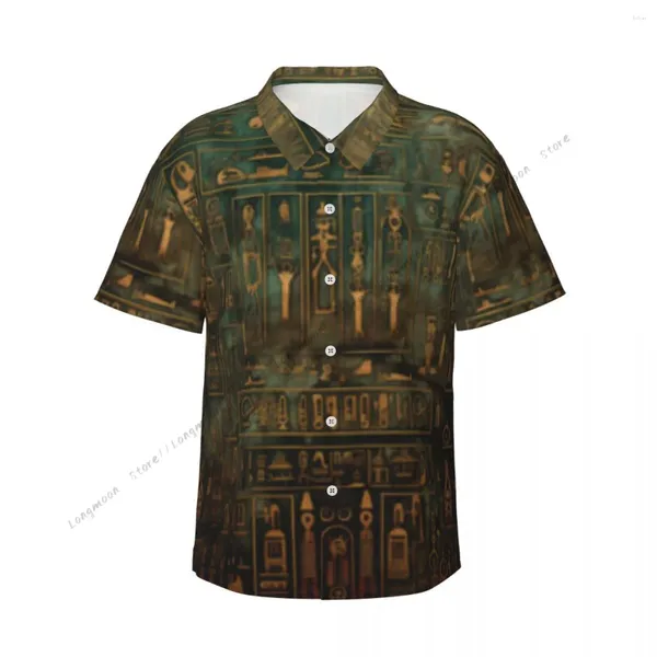 Chemises décontractées pour hommes Chemise Hiéroglyphes Mur Egypte ancienne Manches courtes Tops Revers Été