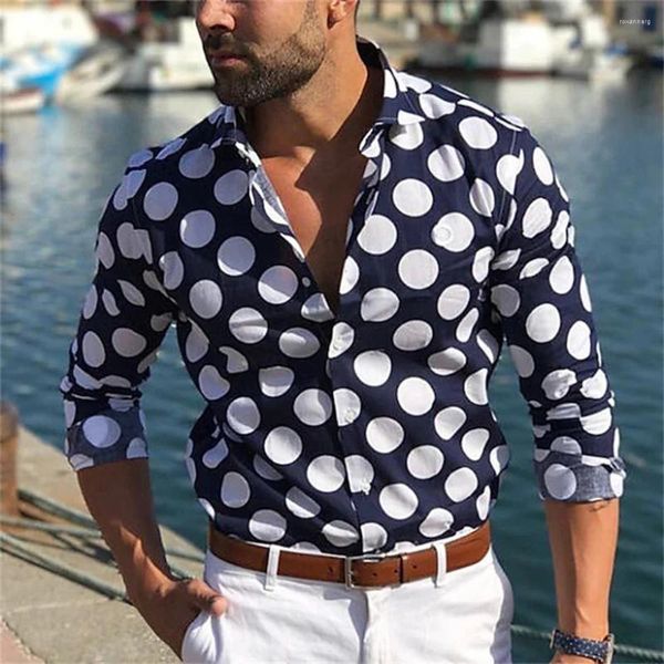 Chemises décontractées pour hommes Chemise à manches longues Noir et blanc Round Dot Tempérament Vêtements Street Blouse de haute qualité