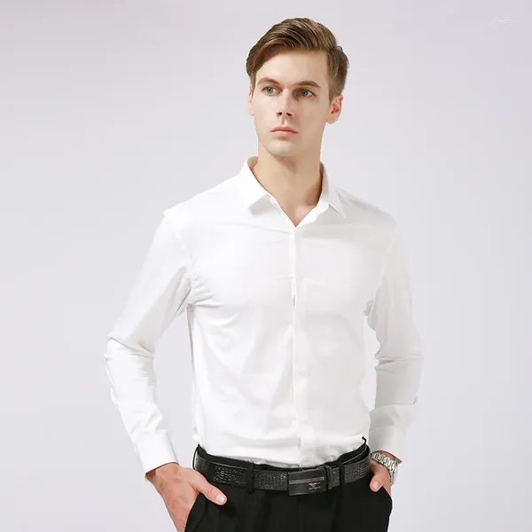 Chemises décontractées pour hommes Chemise à manches longues Marié Mariage Fibre de bambou Business pour hommes Doux et facile à manipuler Solide Blanc Slim