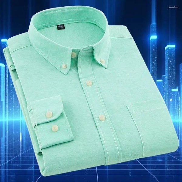 Camisas casuales para hombres Camisa de manga larga Oxford Algodón Sin hierro Primavera Verano Negocios de alta calidad con bolsillo Elegante Color sólido