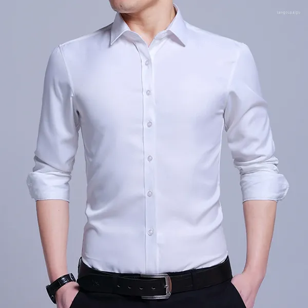 Camisas casuales para hombres Camisa de manga larga de negocios profesional coreano color sólido delgado marca blanca más tamaño ropa moda top