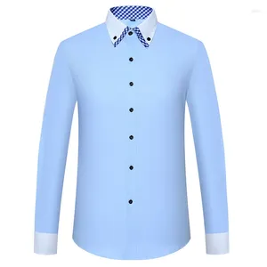 Camisas casuales para hombres Camisa de manga larga Cuello doble Color sólido Negocio coreano Traje formal delgado Ropa blanca Ropa para hombres