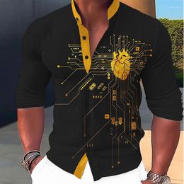 Casual overhemden voor heren Overhemd Machineorgel 3D-printen Opstaande kraag Zwart Outdoor Straat Lange mouw Kleding Mode Jurk Ontwerper