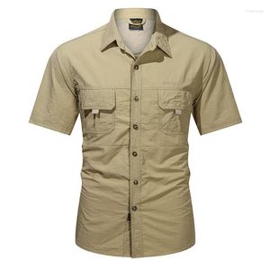 Mannen Casual Shirts Shirt Multi Pocket Korte Mouw Katoenen T-shirt Outdoor Sport Militaire Hoge Kwaliteit Heren T