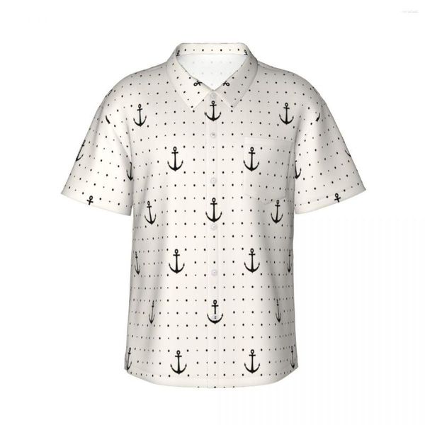 Camisas casuales para hombres camisa de anclajes retro patrón de manga corta solapa verano verano