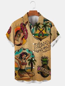 Casual shirts voor heren shirts shirt retro kleur sexy strand schoonheid creatieve tops Hawaiiaanse kleding knop op zomer plus maat 230823