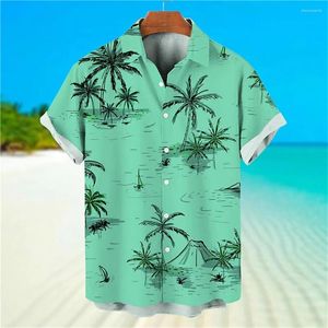 Chemises décontractées pour hommes chemise A bouton vers le bas 2023 chemise hawaïenne imprimante 3D homme cocotier graphique rue manches à court terme vêtements