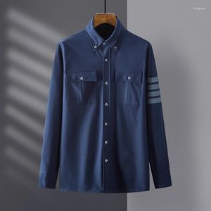Chemises décontractées pour hommes Chemise Printemps Automne Style Coréen Pur Coton Classique Blanc 4-bar Stripes Design Tops Harajuku Luxe