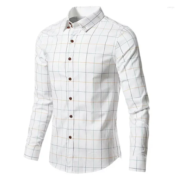 Chemises décontractées pour hommes Chemise Printemps Jeunes Checker Mode Manches Longues Slim Fit