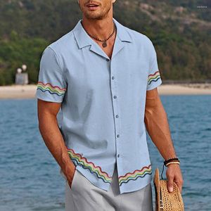 Casual overhemden voor heren Overhemd Gestreept Grafische prints Cubaanse kraag Zwart Wit Marineblauw Groen Outdoor Korte mouw Print Kleding Appa