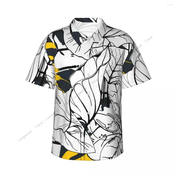 Camisas casuales para hombres Camisa Verano Hoja de la selva en forma abstracta Línea de cepillo Tops de manga corta Solapa