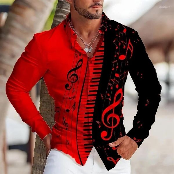 Camisas casuales para hombres camisa corbata notas de música notas de impresión 3D interpretación de la fiesta de la impresión súper gran tamaño suave tela suave xs-6xl