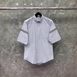 Camisas casuales para hombres Camisa corta Primavera Otoño Moda Marca Cinta Raya vertical Algodón Oxford Venta al por mayor Blusa masculina de alta calidad