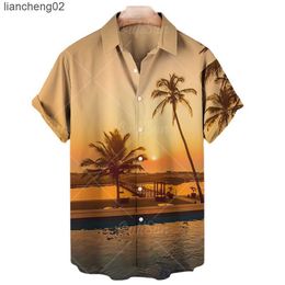 Camisas informales para hombre Camisas estampadas en 3D de árbol de coco de manga corta, camisa holgada informal de estilo hawaiano para hombre, camisa holgada de playa de verano, Tops W0328