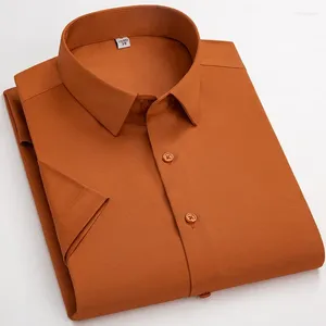 Casual shirts voor heren korte mouw voor mannen Summer Solid Color Polyester Silky Easy Care Man's Clothing Standard Fit Smart Dress