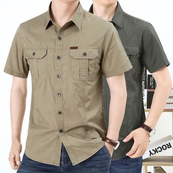 Chemises décontractées pour hommes, chemise à manches courtes, 100% coton, chemise Cargo de travail militaire, vêtements classiques, nouvel été, 230420