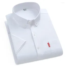 Camisas casuais masculinas manga curta oxford homens algodão verão único bolso confortável padrão-ajuste blusa de botão