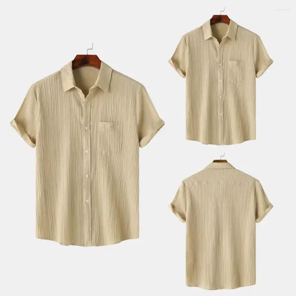 Chemises décontractées pour hommes Chemise à manches courtes Doux Respirant Manches courtes avec poche poitrine Fermeture à bouton Ample pour le quotidien