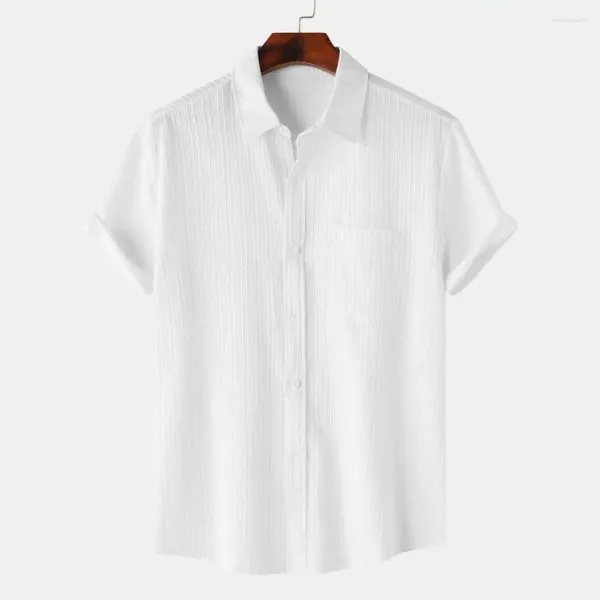 Camisas casuales para hombres Camisa de manga corta Verano elegante con cuello vuelto Diseño de un solo pecho Bolsillo en el pecho suave para