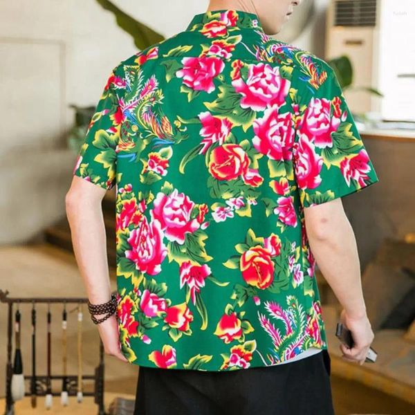 Camisas casuales para hombres Camisa de manga corta Fit Summer con cuello de soporte Patrón de flores del noreste