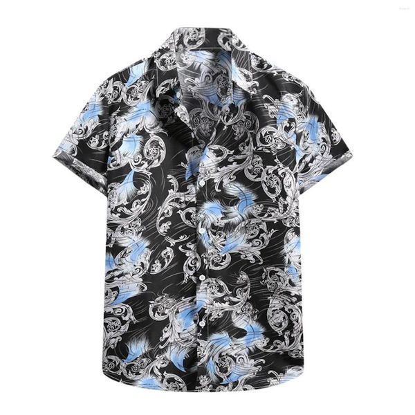 Camisas informales para hombre, blusas de playa con cuello vuelto de manga corta, blusas con botones, camisa de flores hawaianas a la moda para hombre