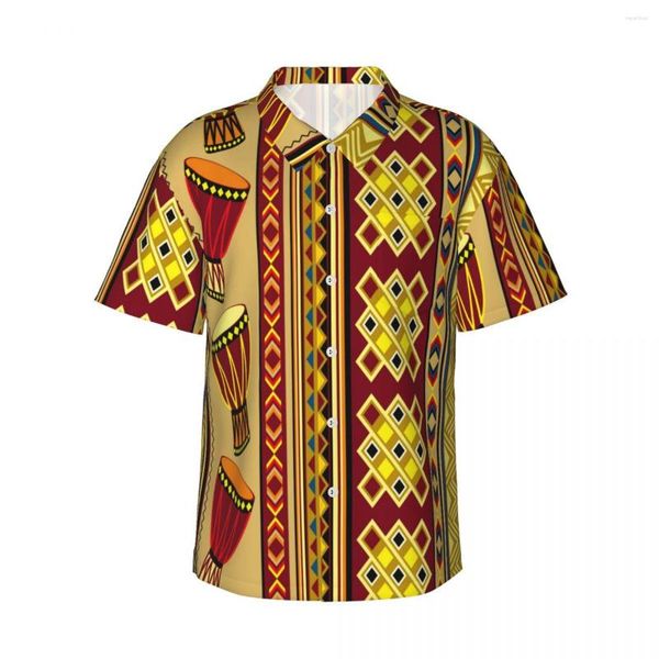 Camisas casuales para hombres Camisa de tambor africano de manga corta Ropa de playa Tops con personalidad
