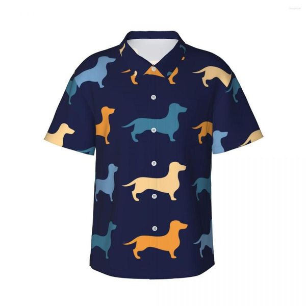 Chemises décontractées pour hommes à manches courtes teckels colorés amoureux des chiens chemise marine pour animaux de compagnie vêtements de plage hauts de personnalité