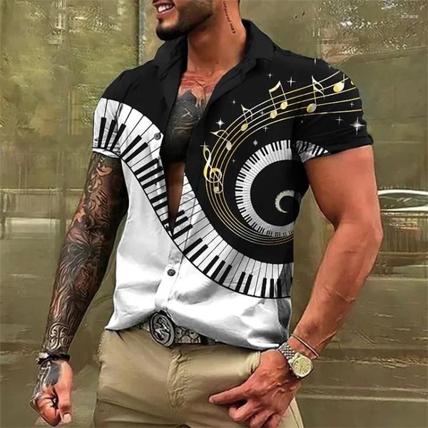 Camisas casuales para hombres Solapa de manga corta Tendencia de moda 2024 Instrumento musical Material de alta calidad Ropa de tamaño europeo