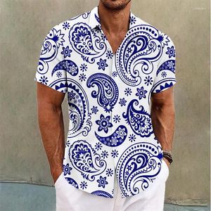 Chemises décontractées pour hommes Shirts à manches courtes avec boutons et revers luxueux Blue White Porcelain Print Club Club Club