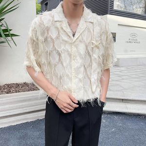 Chemises décontractées pour hommes à manches courtes été Style coréen frange décoration chemise/homme ample col en v mode chemise Camisas De Hombre