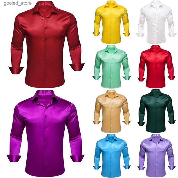 Camisas casuales para hombres Camisas de seda para hombres Manga larga Satén sólido Mercerizado Blanco Negro Rojo Azul Oro Púrpura Slim Tops masculinos Blusas casuales Barry Wang Q231106