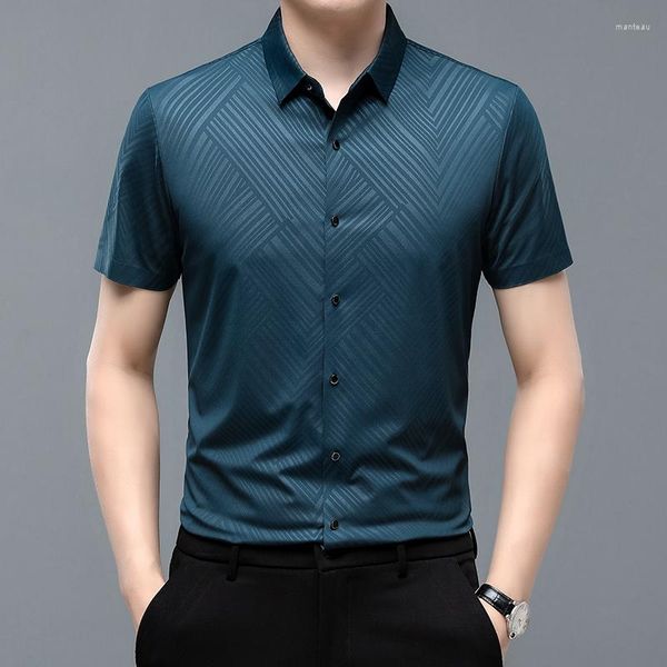 Camisas casuales para hombres Sedoso Piel amigable sin costuras para hombres Manga corta Calidad de verano Suave Cómodo Icy Cuidado fácil Camisas de Hombre