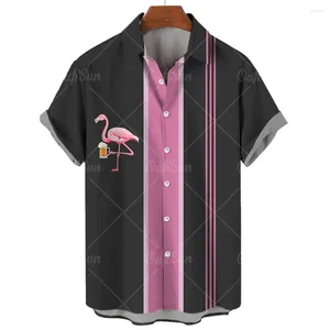 Chemises décontractées pour hommes Chemise simple pour hommes à manches courtes 3D Flamingo Imprimer Rose Harajuku et Blouses Vêtements de haute qualité Homme