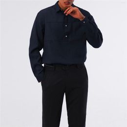 Camisas casuais masculinas versão simples cor sólida manga longa para homens negócios formais sui confortável solto diário topos masculinos