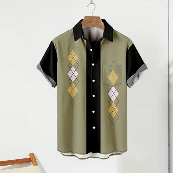 Camisas casuales para hombres Botón de un solo pecho Camisa para hombres Impresión de póker Verano con contraste de color Bolsillo transpirable para sueltos