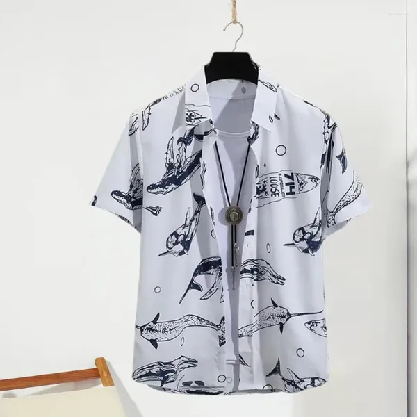 Camisas casuales para hombres Camisa de un solo pecho Estilo tropical con estampado colorido tela seca rápida para vacaciones en la playa