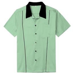 Chemises décontractées pour hommes SISHION 2021 Gris Marron Vert Hommes Chemise ST118 Coton Bouton Classique Rétro Bowling Plus Taille Courte Slee240u