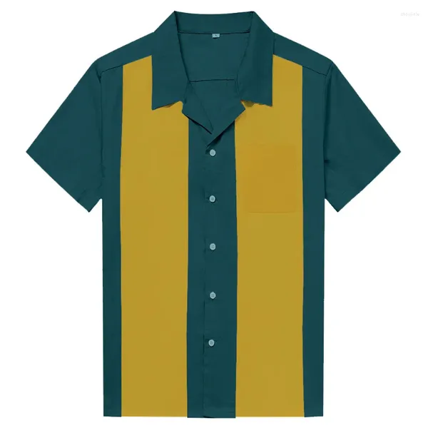 Chemises décontractées pour hommes Sishion 2024 coton été hommes ST108TD vert jaune patchwork 50s vintage fête punk rétro top chemisier