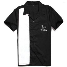 Chemises décontractées pour hommes Sishion L-3XL Hommes Chemise ST126 Summer Manches courtes Broderie Noir Rouge Rockabilly Bowling Coton pour