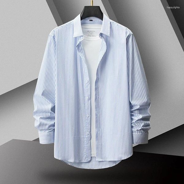 Camisas casuales para hombres Tamaño 8XL-M 2023 Moda de alta calidad Camisa de algodón de manga larga a rayas Negocios Estiramiento Hawaiano Árabe