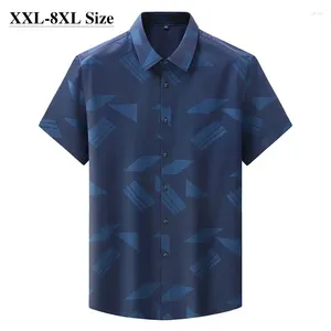 Chemises décontractées pour hommes Taille Plus 6XL 7XL 8XL Tissu Lyocell Manches courtes Été Lâche Business Color Block Imprimer Mâle